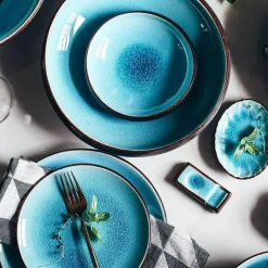 Tom Küche & Esszimmer-Keramikgeschirrset mit rissiger Glasur in Blau