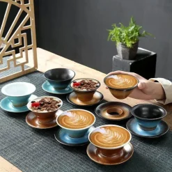 Plates u0026 More Küche & Esszimmer-Keramik-Kaffeetasse und Untertassen-Set – Stilvolle Latte- und Teetasse