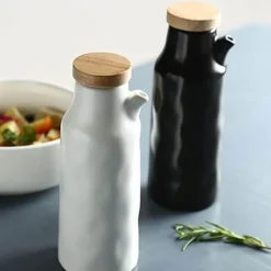 Decor Küche & Esszimmer-Keramik-Ölflaschen-Set – Schwarz-Weiß-Küchendekor