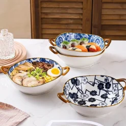 Elegance at the Table Küche & Esszimmer-Keramik-Ramen-Suppenschüssel mit Doppelohr-Design