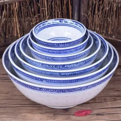 Elegance at the Table Küche & Esszimmer-Keramikschale mit Drachenmotiv – Blau-weißes Reis-, Suppen- und Salatgericht