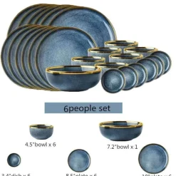 Elegance at the Table Küche & Esszimmer-Keramikschalen-Set mit blauem Farbverlauf – elegante Ess- und Dessertteller