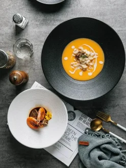 Elegance at the Table Küche & Esszimmer-Keramik-Suppen- und Nudelschüssel-Set – Milchglasur, 4er-Set