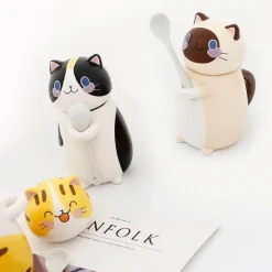 Brew Bliss Küche & Esszimmer-Keramiktasse mit Glückskatze und Löffel – süße Kaffeetasse