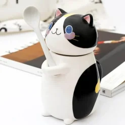 Brew Bliss Küche & Esszimmer-Keramiktasse mit Glückskatze und Löffel – süße Kaffeetasse