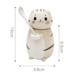 Brew Bliss Küche & Esszimmer-Keramiktasse mit Glückskatze und Löffel – süße Kaffeetasse