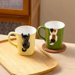 Brew Bliss Küche & Esszimmer-Keramiktasse mit Katzenmotiv – süße Kaffeetasse mit Klettertier