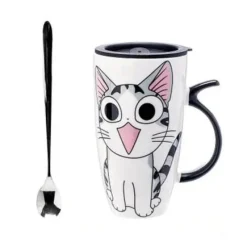 Plates u0026 More Küche & Esszimmer-Keramiktasse mit Katzenmotiv und Deckel – 600 ml Kaffee- und Teetasse aus Porzellan