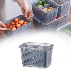 The Decor Haven Küche & Esszimmer-Kühlschrank-Abfluss-Organizer-Box – Multifunktionale Aufbewahrung von Gemüse und Obst mit Deckel