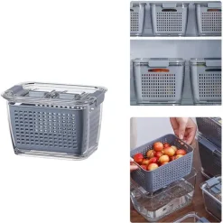 The Decor Haven Küche & Esszimmer-Kühlschrank-Abfluss-Organizer-Box – Multifunktionale Aufbewahrung von Gemüse und Obst mit Deckel