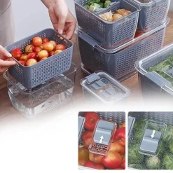 The Decor Haven Küche & Esszimmer-Kühlschrank-Abfluss-Organizer-Box – Multifunktionale Aufbewahrung von Gemüse und Obst mit Deckel