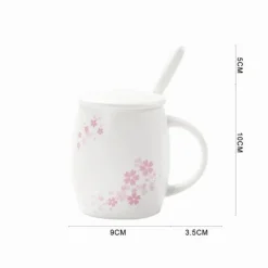 Elegance at the Table Küche & Esszimmer-Kirschblüten-Tassen-Set – Keramik-Kaffeetasse mit Deckellöffel