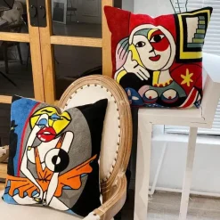 Pillow Haven Bettzeug|Wohndeko-Kissenbezüge mit abstrakter Stickerei, 45 x 45 cm, dekorative Sofa- und Autokissen