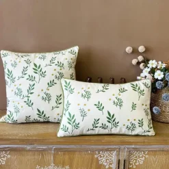 Cozy Cushions Bettzeug-Kissenbezug aus Baumwolle mit Blattstickerei - Dekorative Kissenhülle