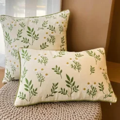 Cozy Cushions Bettzeug-Kissenbezug aus Baumwolle mit Blattstickerei - Dekorative Kissenhülle