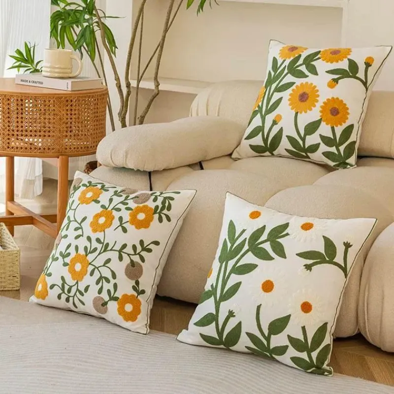 Pillow Haven Bettzeug-Kissenbezug aus Baumwolle mit Blumenmuster, bestickt, 45 x 45 cm, dekorativer Kissenbezug