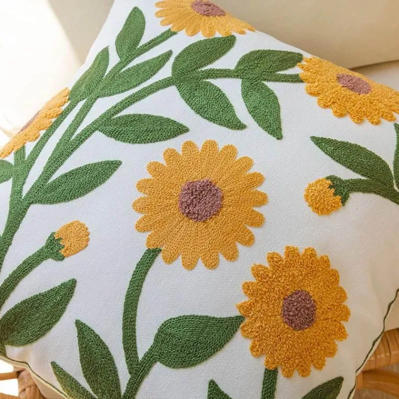 Pillow Haven Bettzeug-Kissenbezug aus Baumwolle mit Blumenmuster, bestickt, 45 x 45 cm, dekorativer Kissenbezug