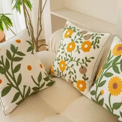 Pillow Haven Bettzeug-Kissenbezug aus Baumwolle mit Blumenmuster, bestickt, 45 x 45 cm, dekorativer Kissenbezug