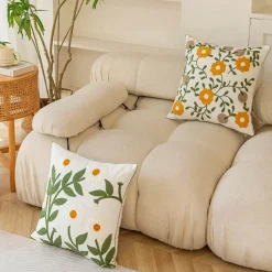 Pillow Haven Bettzeug-Kissenbezug aus Baumwolle mit Blumenmuster, bestickt, 45 x 45 cm, dekorativer Kissenbezug