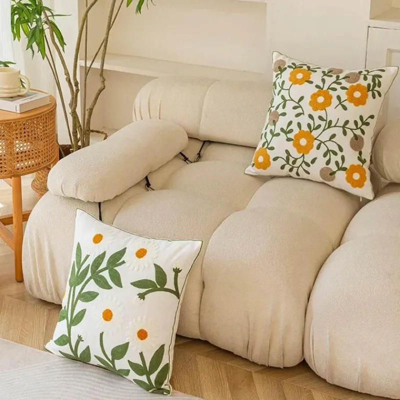 Pillow Haven Bettzeug-Kissenbezug aus Baumwolle mit Blumenmuster, bestickt, 45 x 45 cm, dekorativer Kissenbezug