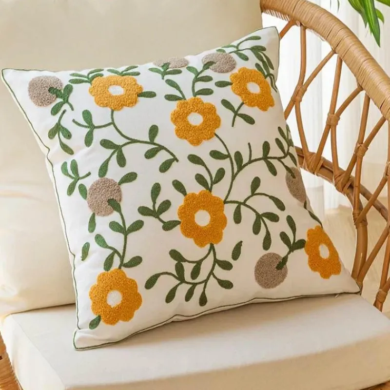 Pillow Haven Bettzeug-Kissenbezug aus Baumwolle mit Blumenmuster, bestickt, 45 x 45 cm, dekorativer Kissenbezug