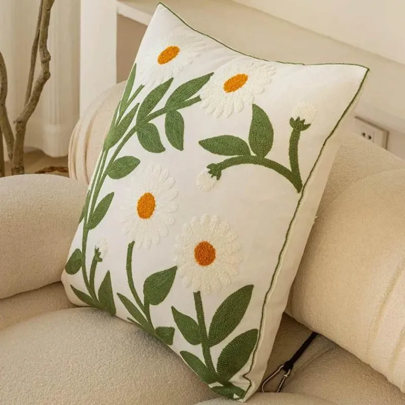 Pillow Haven Bettzeug-Kissenbezug aus Baumwolle mit Blumenmuster, bestickt, 45 x 45 cm, dekorativer Kissenbezug