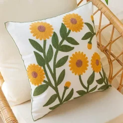 Pillow Haven Bettzeug-Kissenbezug aus Baumwolle mit Blumenmuster, bestickt, 45 x 45 cm, dekorativer Kissenbezug