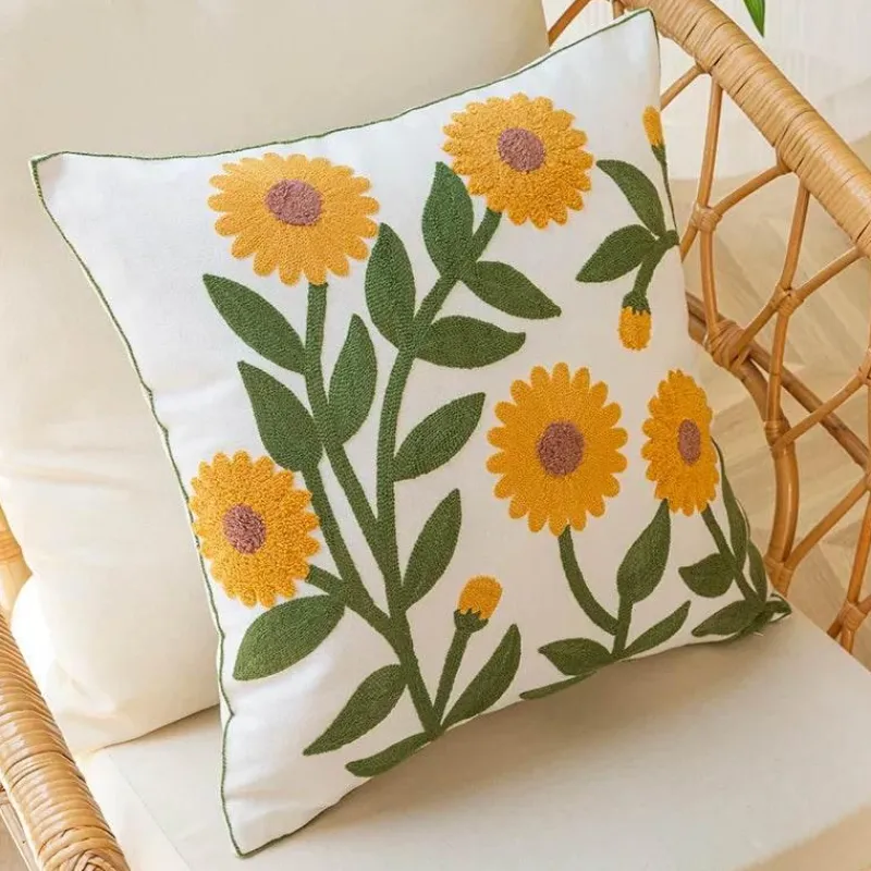 Pillow Haven Bettzeug-Kissenbezug aus Baumwolle mit Blumenmuster, bestickt, 45 x 45 cm, dekorativer Kissenbezug