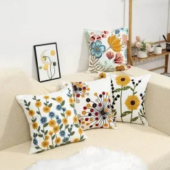 Pillow Haven Bettzeug-Kissenbezug mit Blumenstickerei - Baumwoll-Canvas-Heimdekor