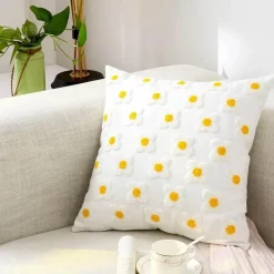 Pillow Haven Bettzeug-Kissenbezug mit Blumenstickerei - Baumwoll-Canvas-Heimdekor