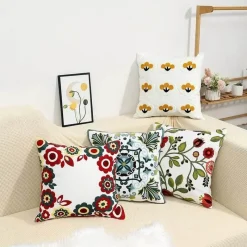 Pillow Haven Bettzeug-Kissenbezug mit Blumenstickerei - Baumwoll-Canvas-Heimdekor