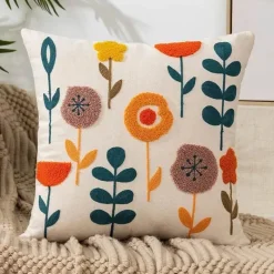 Pillow Haven Bettzeug-Kissenbezug mit Blumenstickerei - Baumwoll-Canvas-Heimdekor