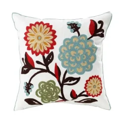 Pillow Haven Bettzeug-Kissenbezug mit Blumenstickerei - Baumwoll-Canvas-Heimdekor