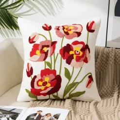 Pillow Haven Bettzeug-Kissenbezug mit Blumenstickerei 45x45 - Luxus-Canvas-Heimdekor