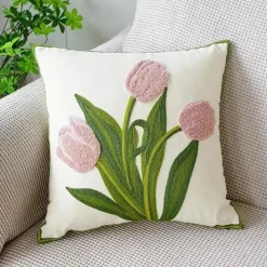 Pillow Haven Bettzeug-Kissenbezug mit Blumenstickerei 45x45 - Luxus-Canvas-Heimdekor