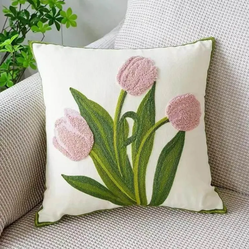 Pillow Haven Bettzeug-Kissenbezug mit Blumenstickerei 45x45 - Luxus-Canvas-Heimdekor
