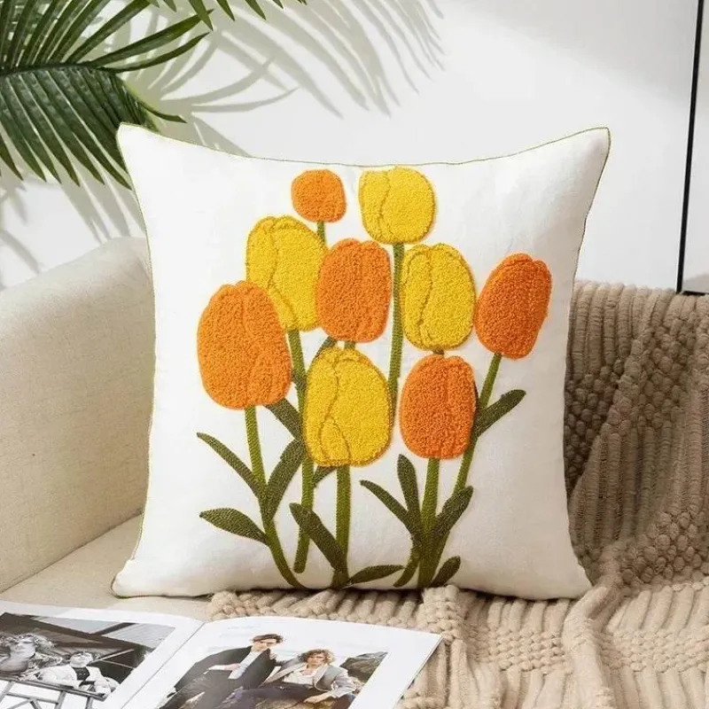 Pillow Haven Bettzeug-Kissenbezug mit Blumenstickerei 45x45 - Luxus-Canvas-Heimdekor