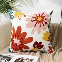 Pillow Haven Bettzeug-Kissenbezug mit Blumenstickerei 45x45 - Luxus-Canvas-Heimdekor