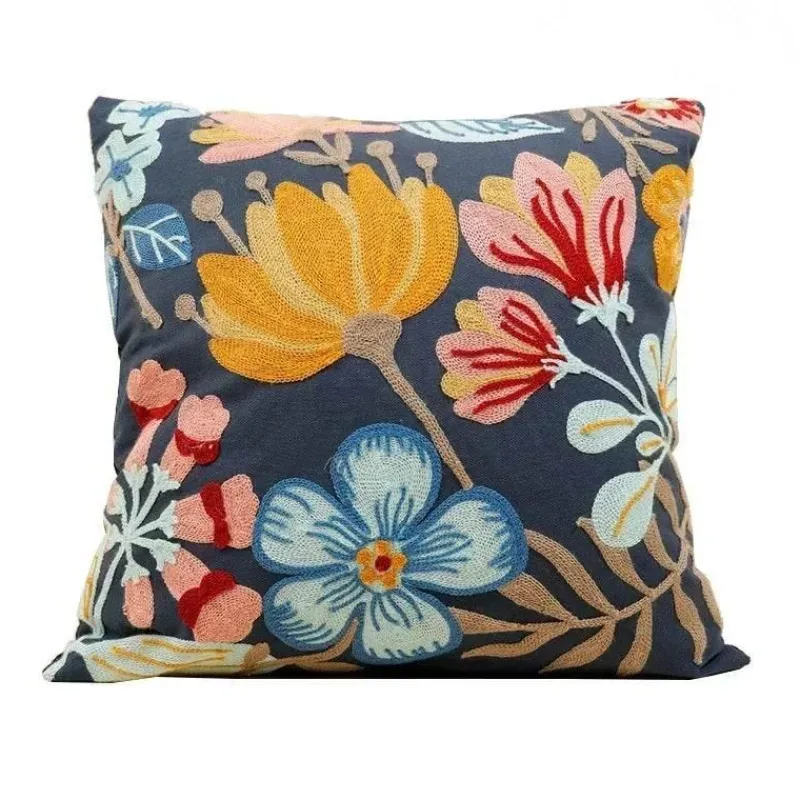 Pillow Haven Bettzeug-Kissenbezug mit Blumenstickerei 45x45 - Luxus-Canvas-Heimdekor