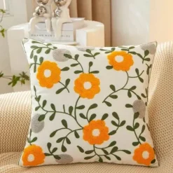 Pillow Haven Bettzeug-Kissenbezug mit Blumenstickerei 45x45 - Luxus-Canvas-Heimdekor