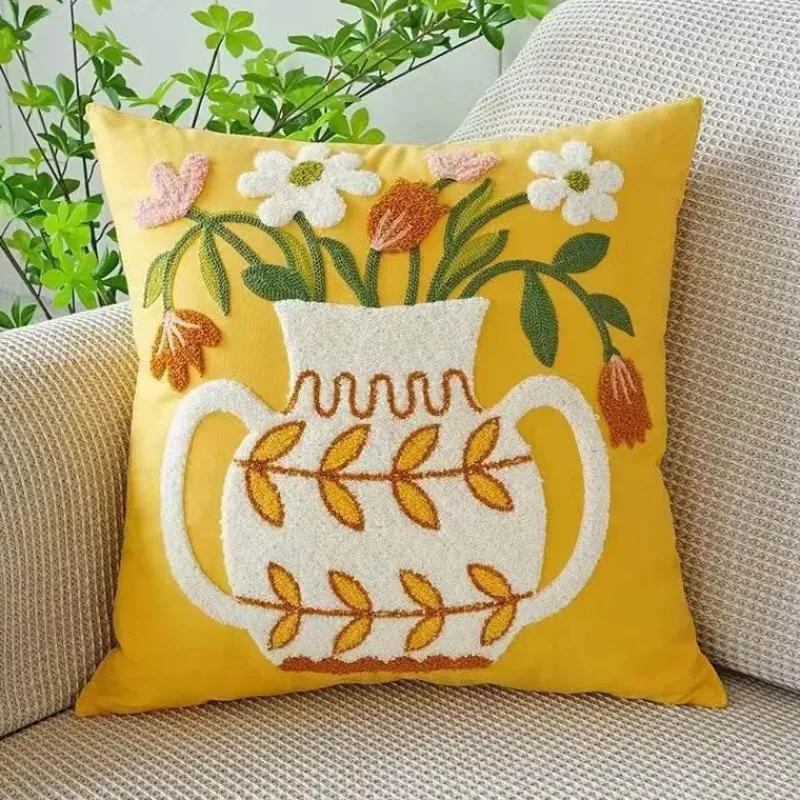 Pillow Haven Bettzeug-Kissenbezug mit Blumenstickerei 45x45 - Luxus-Canvas-Heimdekor