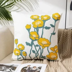 Pillow Haven Bettzeug-Kissenbezug mit Blumenstickerei 45x45 - Luxus-Canvas-Heimdekor