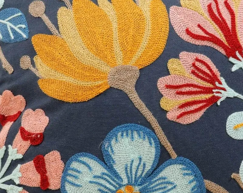 Pillow Haven Bettzeug-Kissenbezug mit Blumenstickerei 45x45 - Luxus-Canvas-Heimdekor