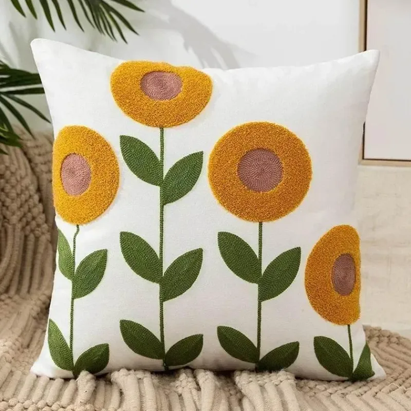 Pillow Haven Bettzeug-Kissenbezug mit Blumenstickerei 45x45 - Luxus-Canvas-Heimdekor