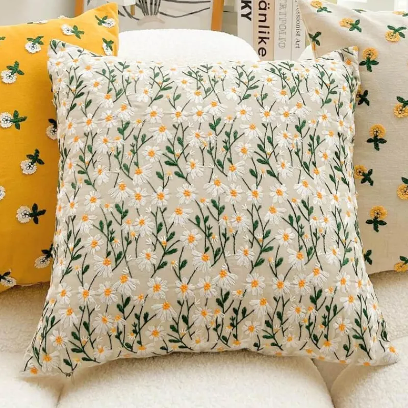 Cozy Cushions Bettzeug-Kissenbezug mit Blumenstickerei – pastoraler Wohndekor-Akzent
