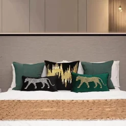 Pillow Haven Bettzeug-Kissenbezug mit goldener Leopardenstickerei – Luxuriöses Wohnzimmerdekor