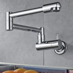 The Culinary Kit Küche & Esszimmer-Klappbarer Topffüller-Wasserhahn aus Chrom zur Wandmontage