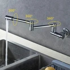 The Culinary Kit Küche & Esszimmer-Klappbarer Topffüller-Wasserhahn aus Chrom zur Wandmontage