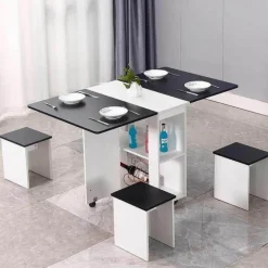 Comfort u0026 Style Möbel-Klappbares Esstisch-Set mit Rollen – Moderne, platzsparende Möbel