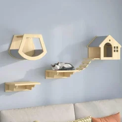 Comfort u0026 Style Haustierzubehör|Reinigungswerkzeuge Für Haustiere-Kletterturm für Katzenwände aus Holz – Katzenmöbelplattform